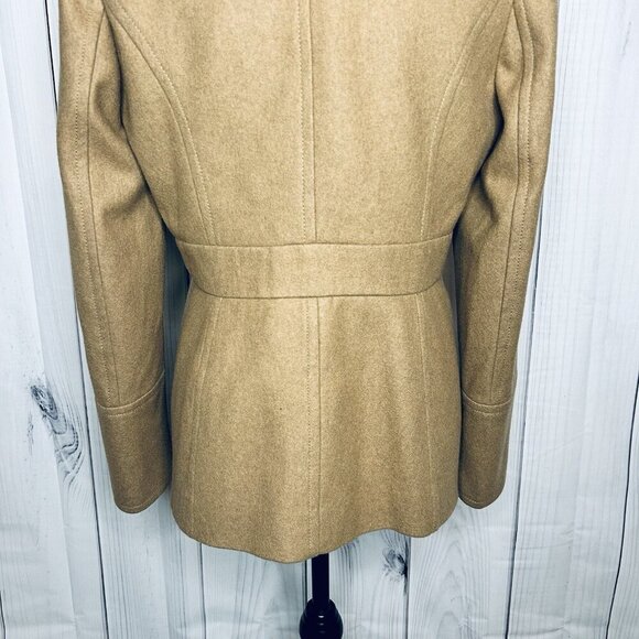 J Crew Coat Womens Sz 8 Tan Wool Blend Double Breasted Peacoat Classic - Picture 10 of 10